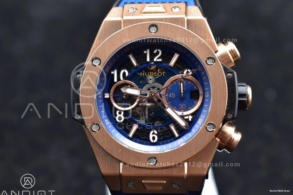 Edition Rubber RG 894 Bang Big 1:1 NewStyle A Hublot ZF Skeleton on Unico Blue Best Blue Strap Dial 1025